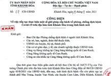 Công điện khẩn của UBND tỉnh Khánh Hòa về việc tiếp tục thực hiện một số giải pháp cấp bách về phòng, chống dịch bệnh Covid-19 trên địa bàn tỉnh trong tình hình mới