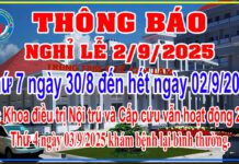 Thông báo lịch nghỉ lễ 02/9/2025 (từ thứ 7 ngày 30/8 đến hết ngày 02/9/2025)