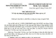 THƯ MỜI BÁO GIÁ Về việc xây dựng giá dự toán gói thầu: Mua vật tư y tế