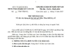 THƯ MỜI BÁO GIÁ Về việc xây dựng giá dự toán gói thầu: Mua thiết bị y tế