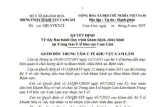 QUYẾT ĐỊNH Về việc Ban hành Quy trình khám bệnh, chữa bệnh tại Trung tâm Y tế khu vực Cam Lâm