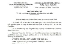 THƯ MỜI BÁO GIÁ Về việc xây dựng giá dự toán gói thầu: Mua hóa chất