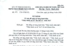 Tờ trình về việc đề nghị xét tặng danh hiệu “Thầy thuốc ưu tú” lần thứ 15 năm 2027